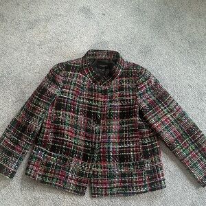 Talbots Multicolor Tweed Blazer — Black, Pink & Green Plaid